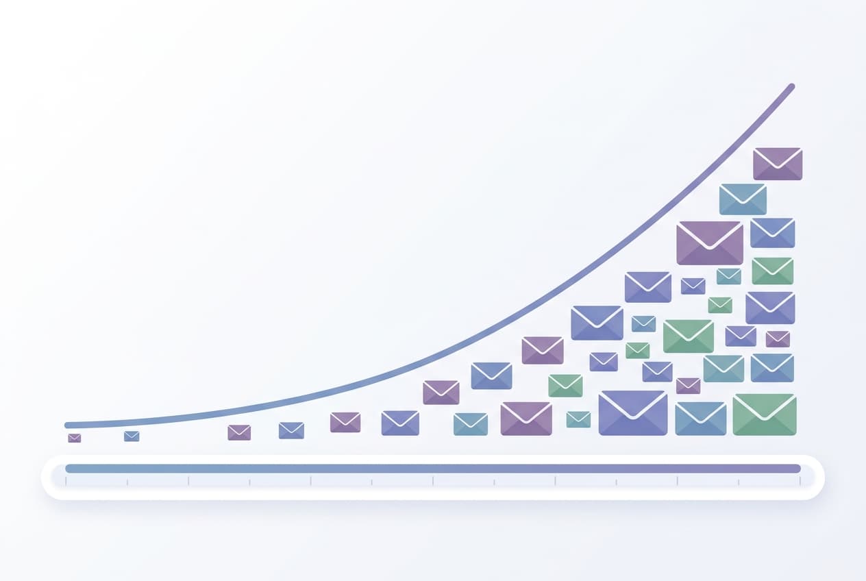 Email warmup timeline showing gradual volume increase from week 1 to week 4